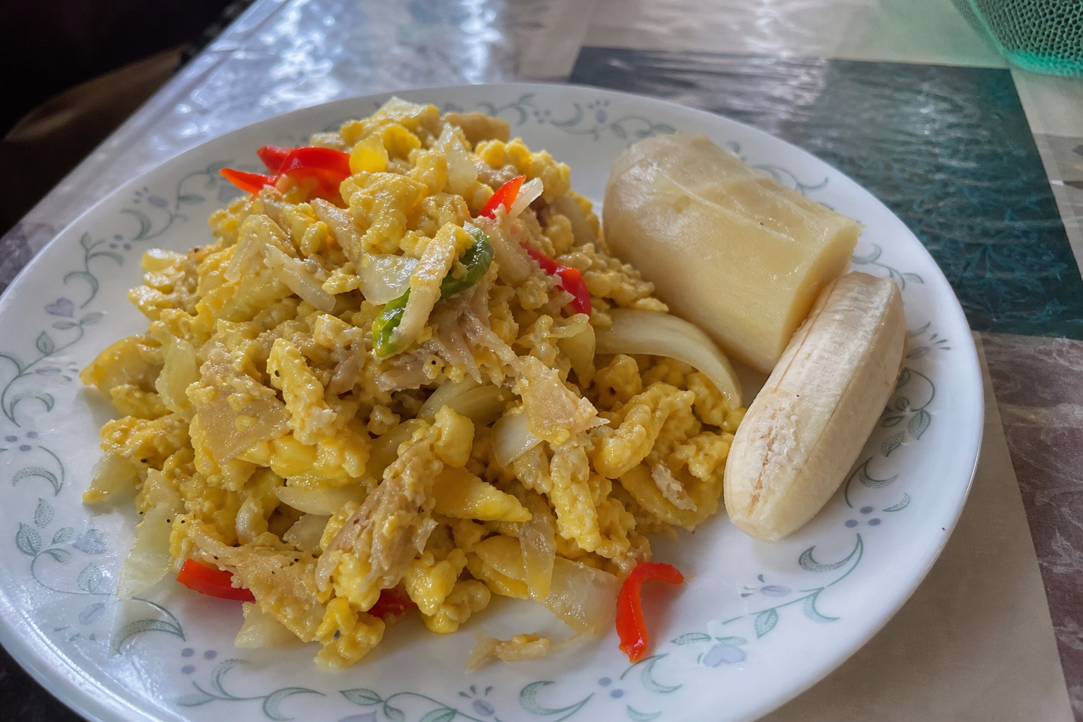 Ackee and saltfish with vegetables